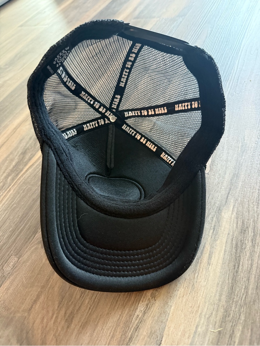 Happy Caps Double Blind Black Trucker Hat Yellow Black Smiley Mushroom Patch - Picture 6 of 9